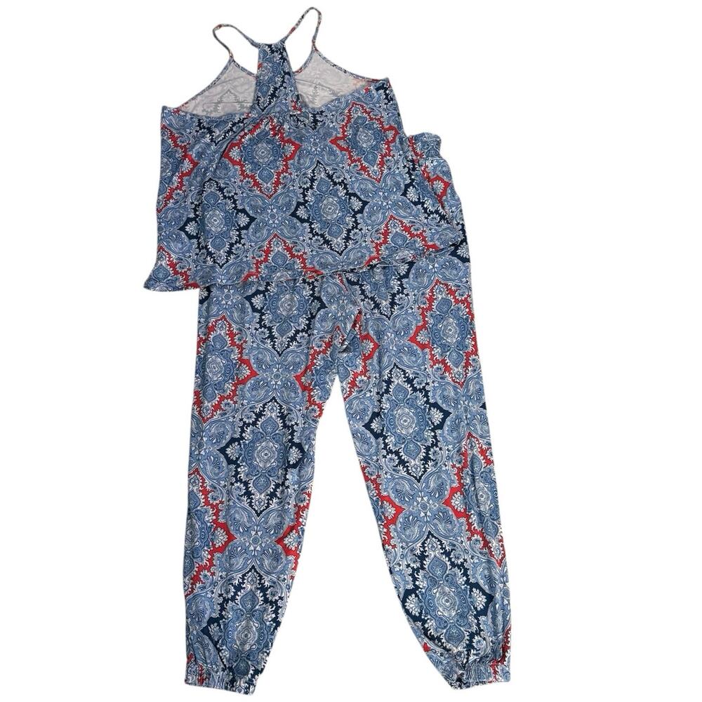 🌻 2/$20 Echo Sleepwear XL Two Piece Pajama Set Pockets Racerback Tank Boho Print - Picture 2 of 5